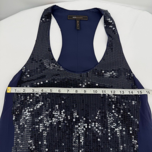 BCBG Max Azria Mini Dress Medium Navy Sequin Sparkle Shimmer Sexy Party - Picture 7 of 9